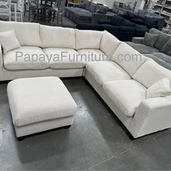 New! Plush Ivory Sectional, Sectional And Storage Ottoman, Sectionals, Sofa, Couch, Beige Couch, Ivorry Couch, Corduroy Sectional, ivory Sofa Dimensio