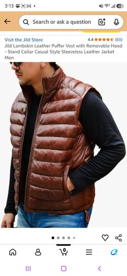 Jild Lambskin Leather Puffer Vest with Removable Hoodie