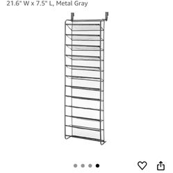 Plexon Over The Door Shoe Rack, 36 Pair, 69" H x 21.6" W x 7.5" L, Metal Gray