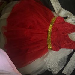 PLUVIOPHILY Red Lace Tulle Wedding Flower Girl Dress Junior Bridesmaid Dress