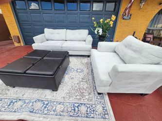 Beautiful living room set 2 couches with Ottoman Leather storage modem furniture