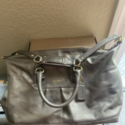 Coach Ashley Leather Large Satchel Steel 