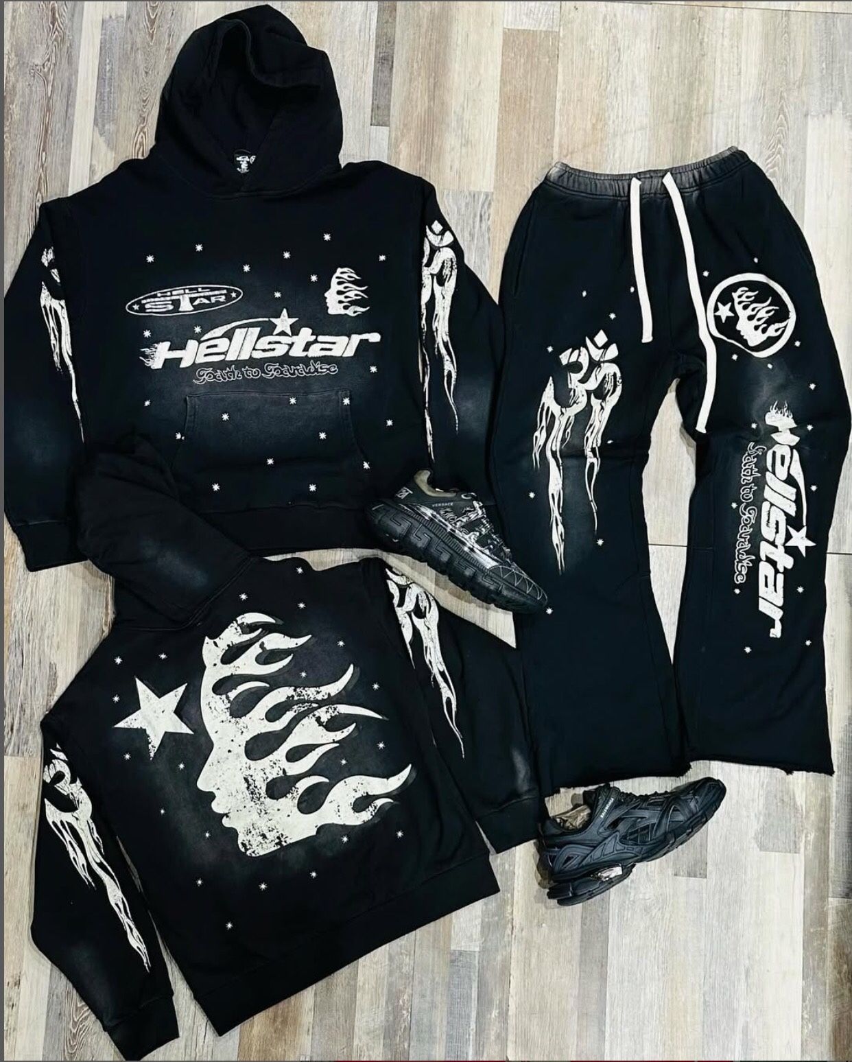Hellstar Tracksuit Hoodie Jacket Sweats Pants Black Streetwear Starlight Small S Medium M Large L XL