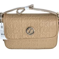CXL by Christian Lacroix Clara Embossed Logo Shoulder Bag In Toffee NWT