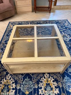 Square Wood Coffee Table with Glass Top