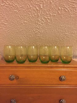 Colombian CRISTAR, GreeN crystal, glass set of 6, NEW