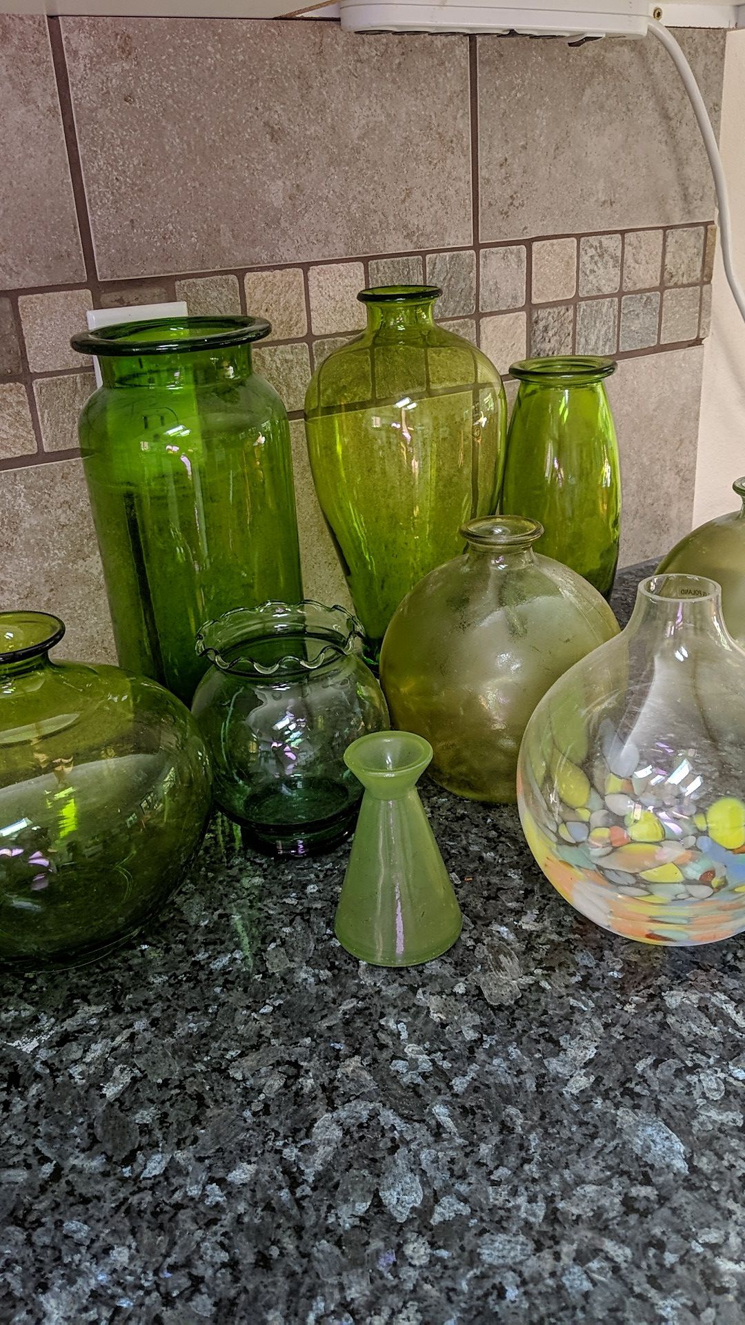 Green glass vase collection