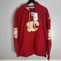 Calgary Flames Lace-Up Pullover Hoodie Mens Large Red Adidas NWT