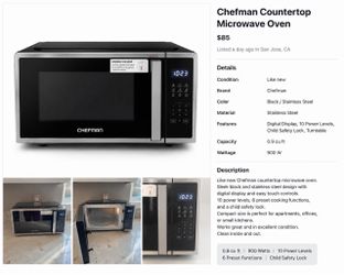 Chefman 1.1 Cu. Ft. Countertop Microwave, 1000W, Stainless Steel, from the RJ55-11-V2 series.