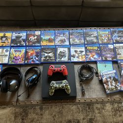 PS4 Slim Bundle – 2 Controllers + 2 Headsets + 19 Games – Excellent Deal