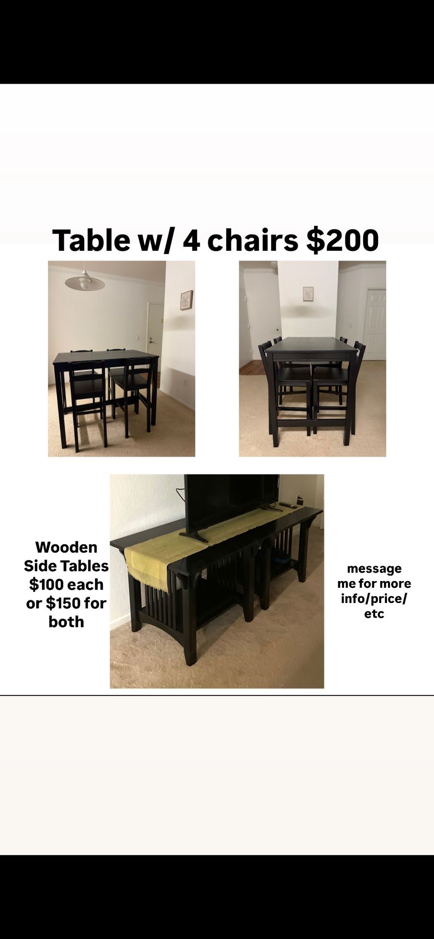 Black Dining Set And Wooden Side Tables