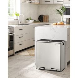 Trash bin set of 2, SONGMICS double bin, 2 x 30 liter waste bins and 15 bins, metal bin with pedal, NEW