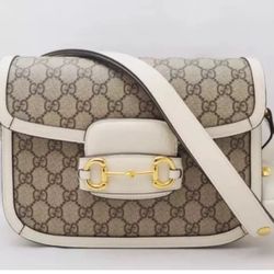 GUCCI HORSEBIT 1955 SHOULDER BAG GG SUPREME MONOGRAM CANVAS WHITE LEATHER