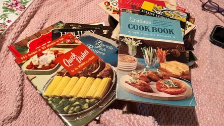 All for one price 22 vintage cookbooks  everything from    Fish ecipes gourmet all vegetables, Pillsberry pies, vintage kitchen  books
