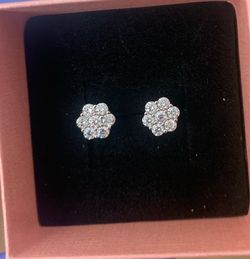 Radiant Bloom Moissanite Flower Stud Earrings – 14K Silver Plated 925 Sterling Silver