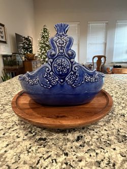 Blue Ceramic Basket Planter Or Bowl 