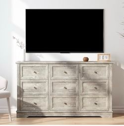 KIGOTY Farmhouse 9 Drawer Dresser For Bedroom, 53.2" Wide Chest Of Drawers, Wooden Bedroom Dressers With Natural Texture,TV Stand, Storage Cabinet Wit