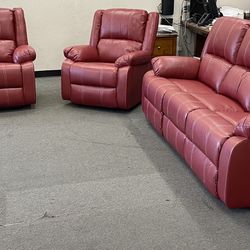 New Red 3 Piece Recliner Set (Finance and Delivery)