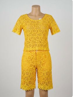 Vibrant Yellow Floral Lace Two-Piece Top & Shorts Set 🌟 Price: $30 OBO Condition: Like New / Excellent Condition