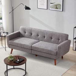 78-inch wide linen sofa, modern mid-century decoration, two-seater sofas for living room, small sofa upholstered with buttons for bedroom, solid furni