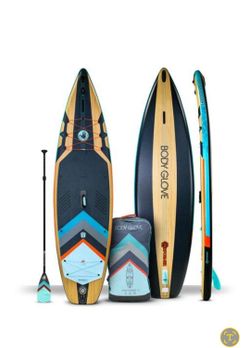 BODY GLOVE INFLATABLE PADDLEBOARD AND PADDLE, INCLUDES PUMP