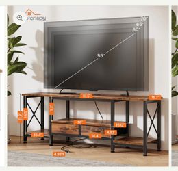 TV Stand with Power Outlets & Fabric Drawers for TVs Up to 75”