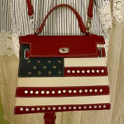 American Flag Purse with Rhinestones Crossbody Bag for 4th of July Patriotic Events New !