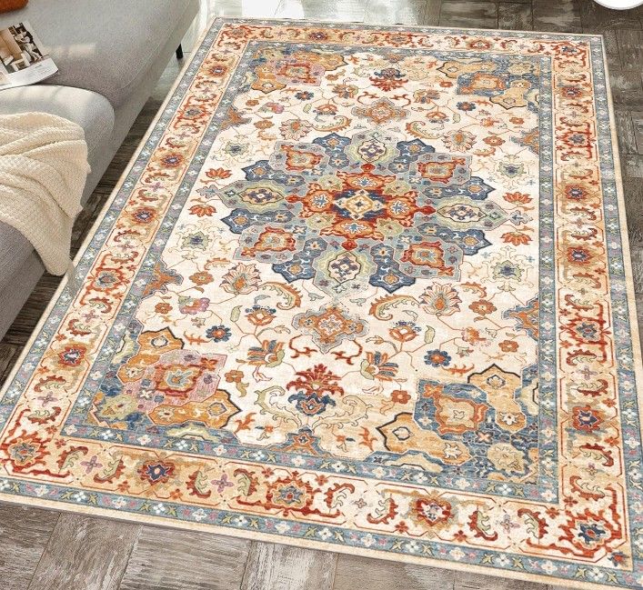 Yancorp 5'x7' Boho Area Rug for Bedroom Non Slip Washable Rug Vintage Carpet Living Room Non-Shedding Hallway Runner Rug Indoor Floor Mats Bedroom Kit