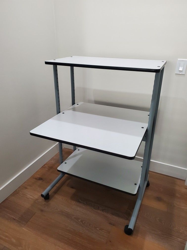 Computer Desk With Printer Shelf And Locking Wheels 