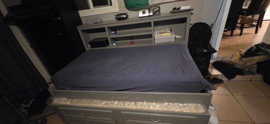 Twin captain wood bed frame with shelfs headboard amd 2 drawers bottom front of the bottom trundle bed  no mattress included