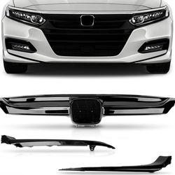 Front Bumper Grille Upper Grill With Trim Glossy Black Sport Style For 2018 2019 2020 Honda Accord