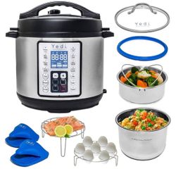 Yedi HOUSEWARE 9-in-1 Total Package Instant Programmable Pressure Cooker, 6 Quart, Deluxe Accessory kit, Recipes, Pressure Cook, Slow Cook, Rice Cooke