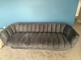 Gray Channel Tufted Velvet Sofa