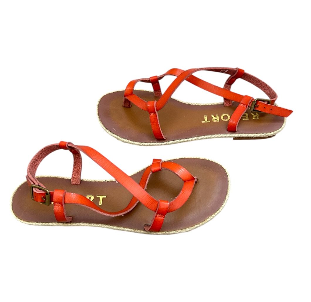 Report Woman’s Orange Strappy Leather Flat Sandals Size 6 