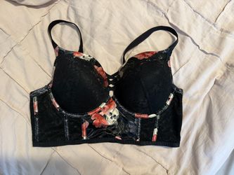Skull And Flowers Longline Bra