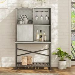 Rustic Gray Wine Storage Cabinet With Sliding Door