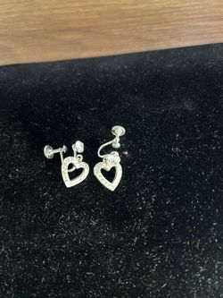 Swarovski / Silver Heart Earrings/ Screw Back