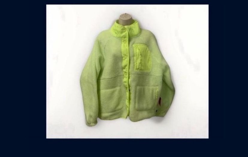 ✨New With Tags ✨ Women Large Sherpa Fleece Jacket Fluorescent Yellow Green Puma Snap Buttons