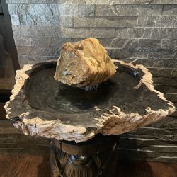 Petrified Wood Fountain in Indonesian Fossilized Wood Vessel