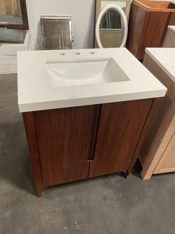 30” Brown Solid Wood Bathroom Vanity with Engineered Marble Top (V191)