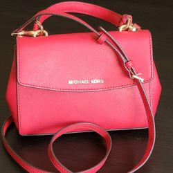 Michael Kors Red Saffiano Leather Small Ava Top Handle Bag