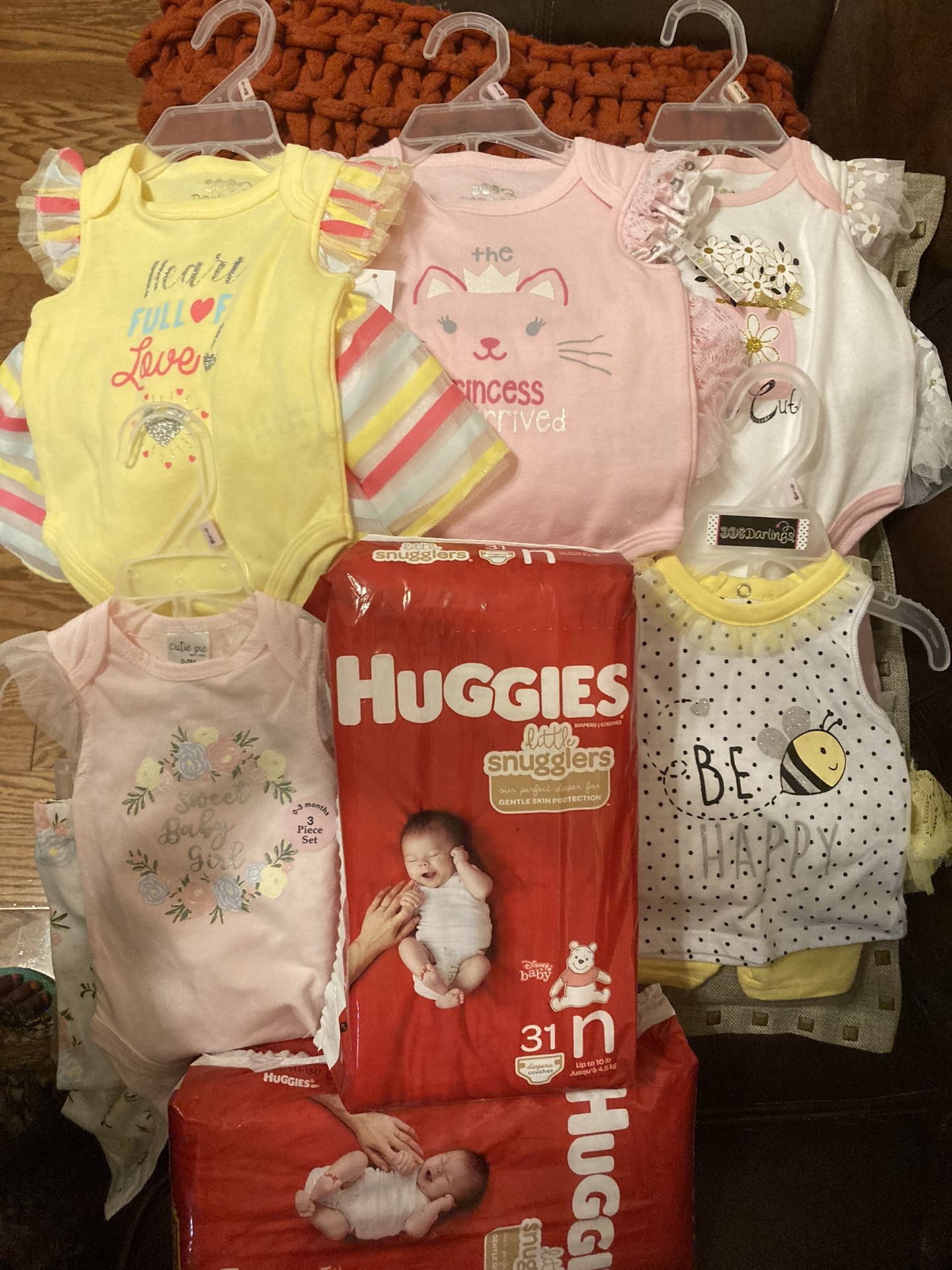 Baby Girl Outfits (6) & 4pkgs  pampers + Coat