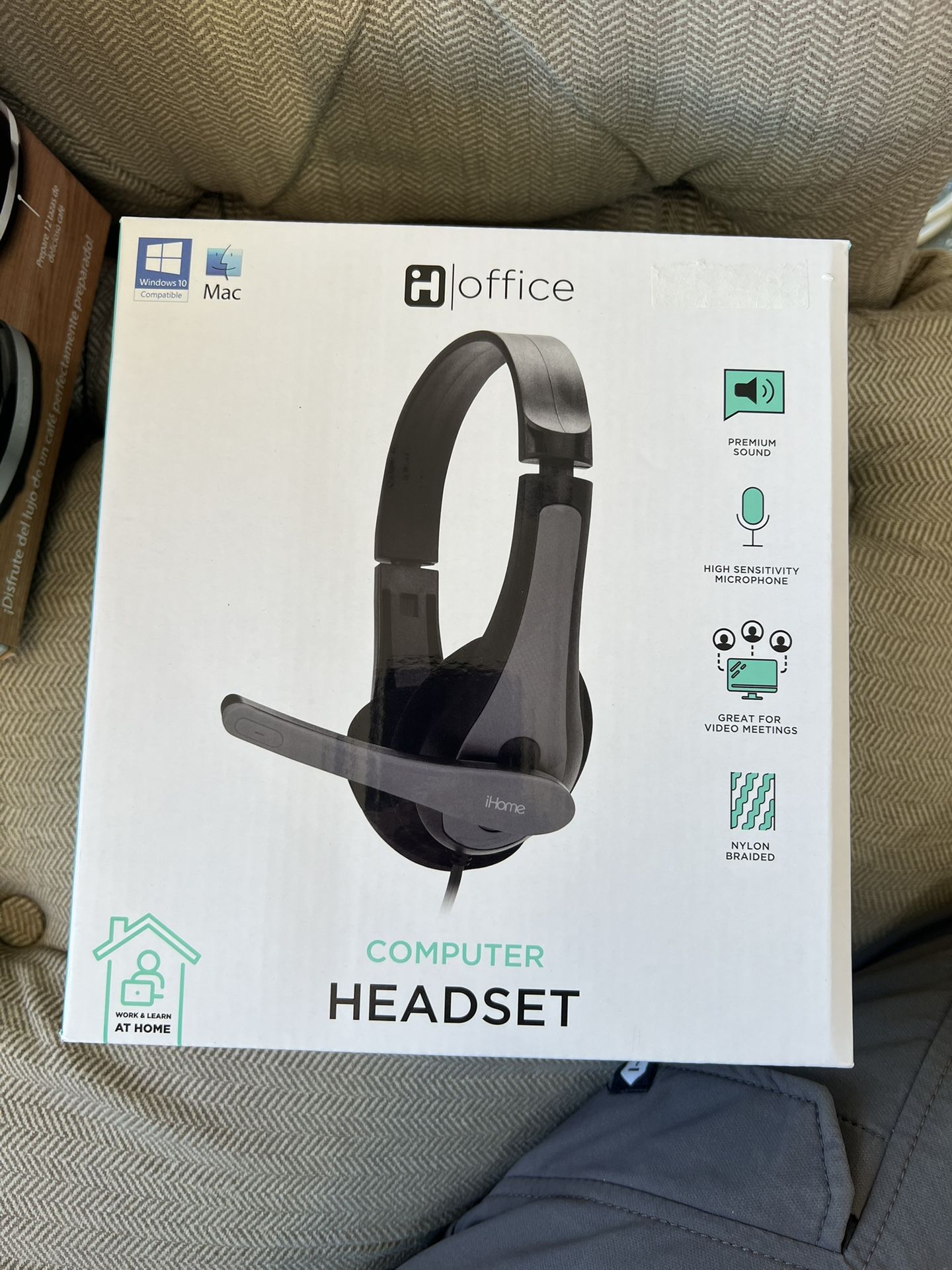 iHome Wired Headset with Mic, Premium Sound, Braided Nylon Cord, Audio Adapter, Flexible Mic