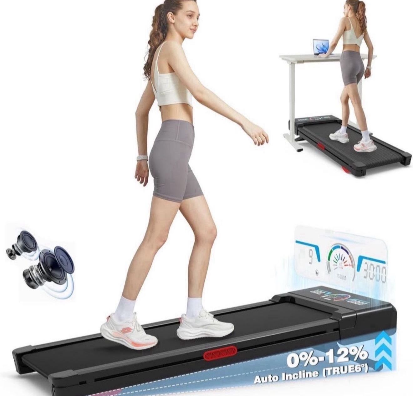 NEW! Walking Pad Treadmill with 12% Auto Incline, 450 lbs Capacity & RGB LED