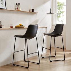 NEW Black 26” Counter Height Bar Stools Set of 2, Modern Faux Leather Barstools