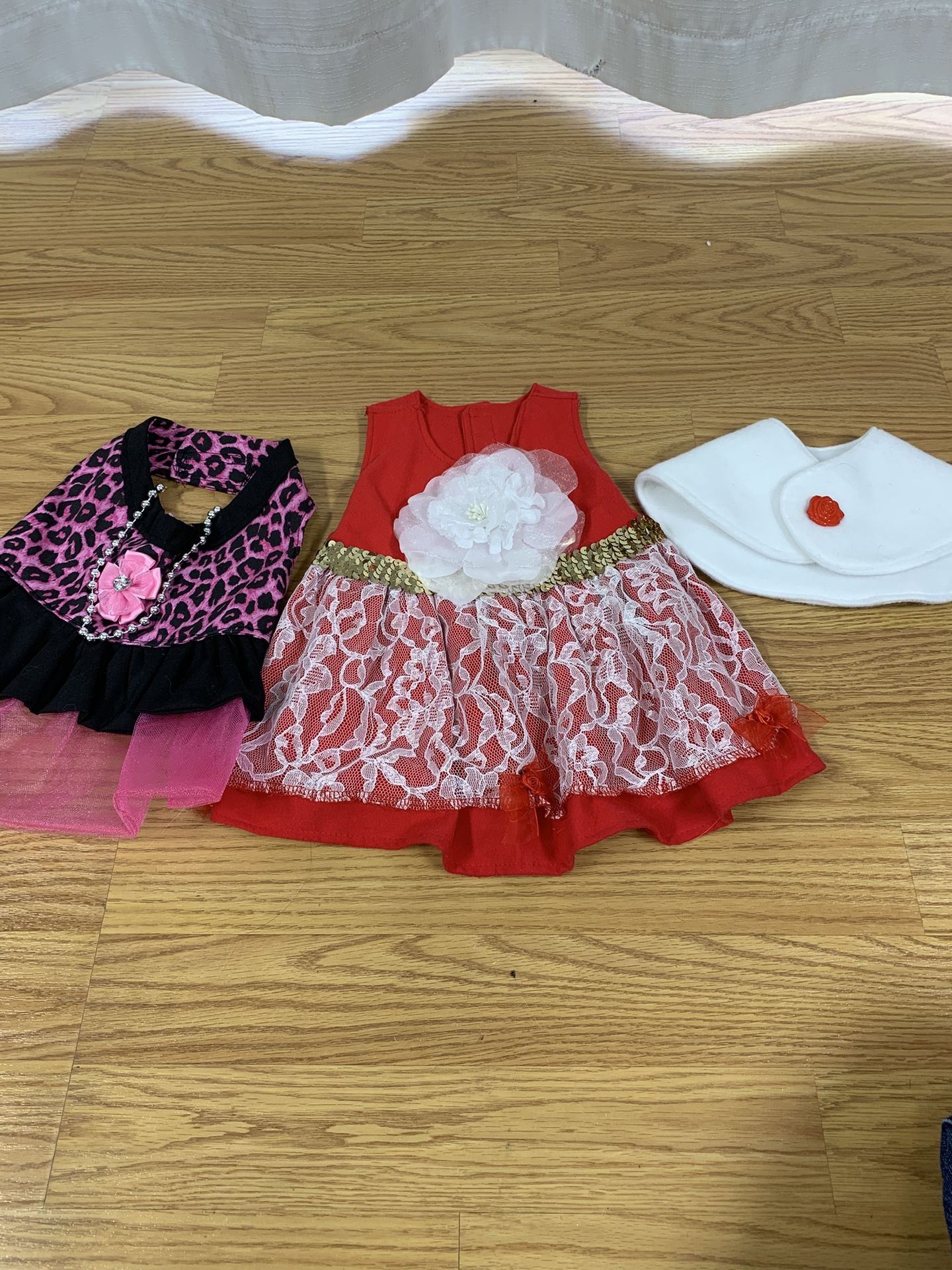 2 Small Holiday Dog Dresses And A Shrug