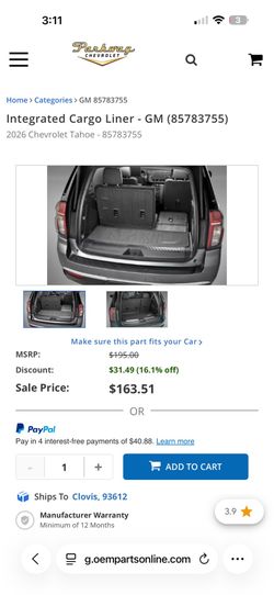 GM Integrated Cargo Liner 2026 Chevrolet Tahoe