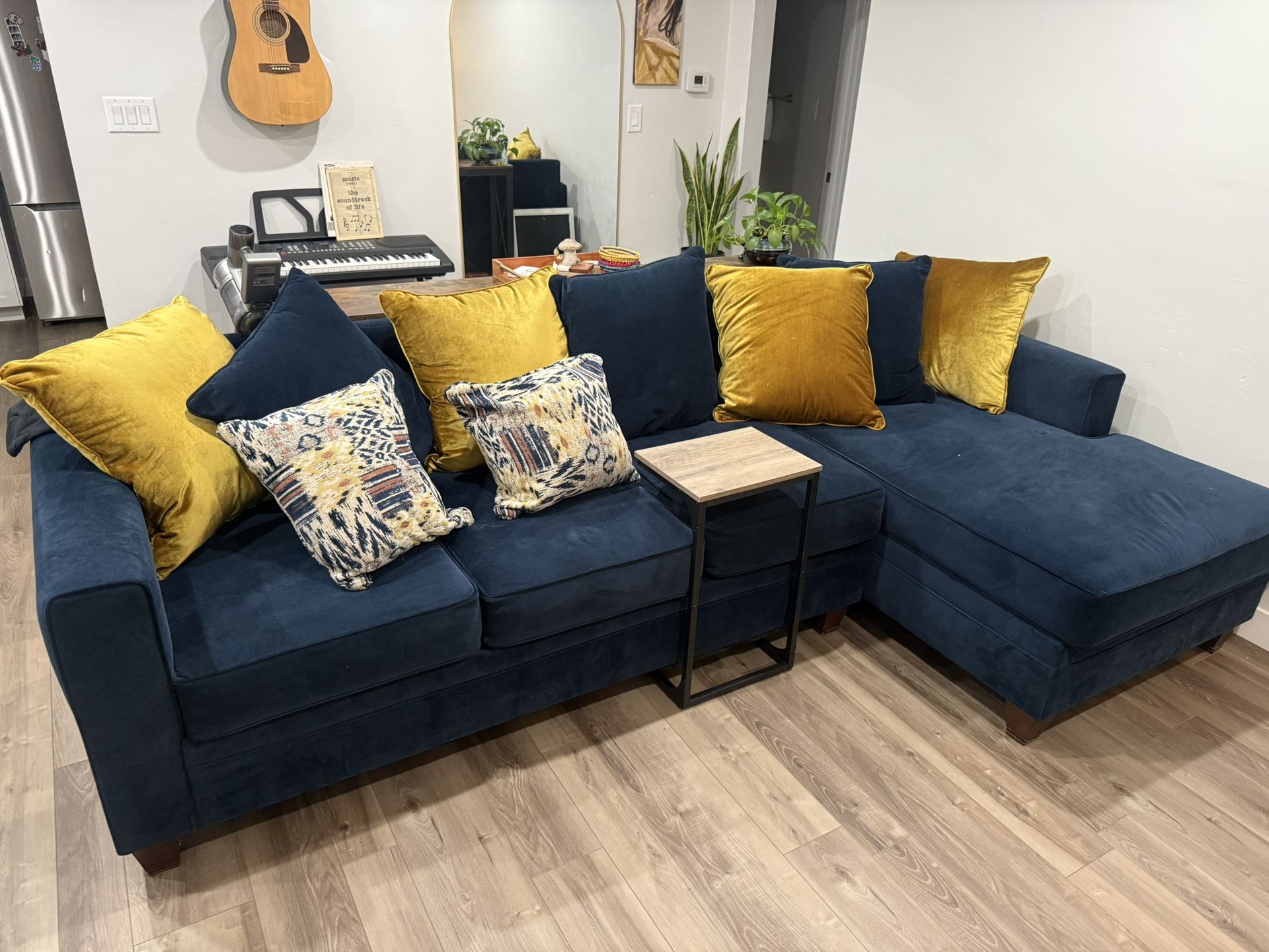 Luxury Navy Blue Velvet Sectional w/ Chaise