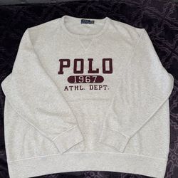 Ralph Lauren Polo 1967 Athletic Department Logo Crewneck Sweatshirt Gray 2XB.