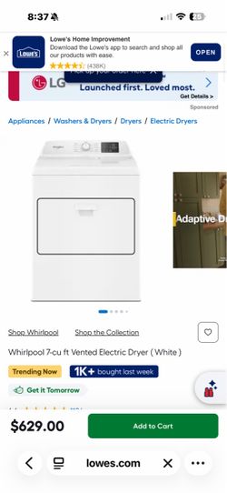 Whirlpool 7 cu ft Vented Electric Dryer White and Whirlpool High Efficiency 2-Piece Removable Agitator Medium ( 4.2-cu ft ) Top-Load Washer